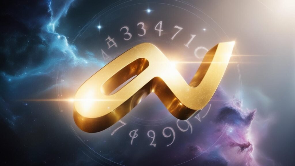Símbolo dourado do infinito cercado por números em uma ilustração de numerologia.