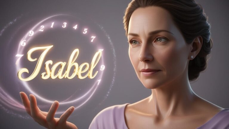 Ilustração de uma mulher ao lado do nome Isabel e de um círculo de números.